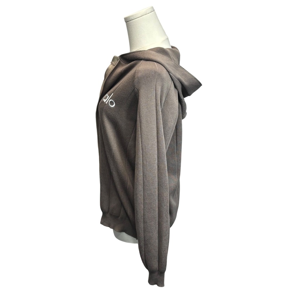 Alo Yoga Ribbed Zip Up Hoodie Women L Taupe Brown Full Zip Athleisure Yoga Core - Picture 6 of 8